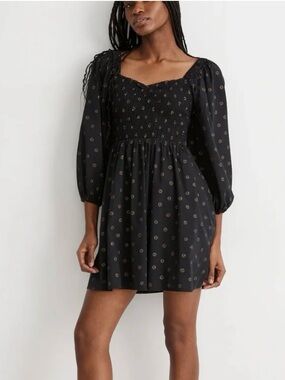 Madewell Lucie Sweetheart Midi Dress in Dot Daisies Black